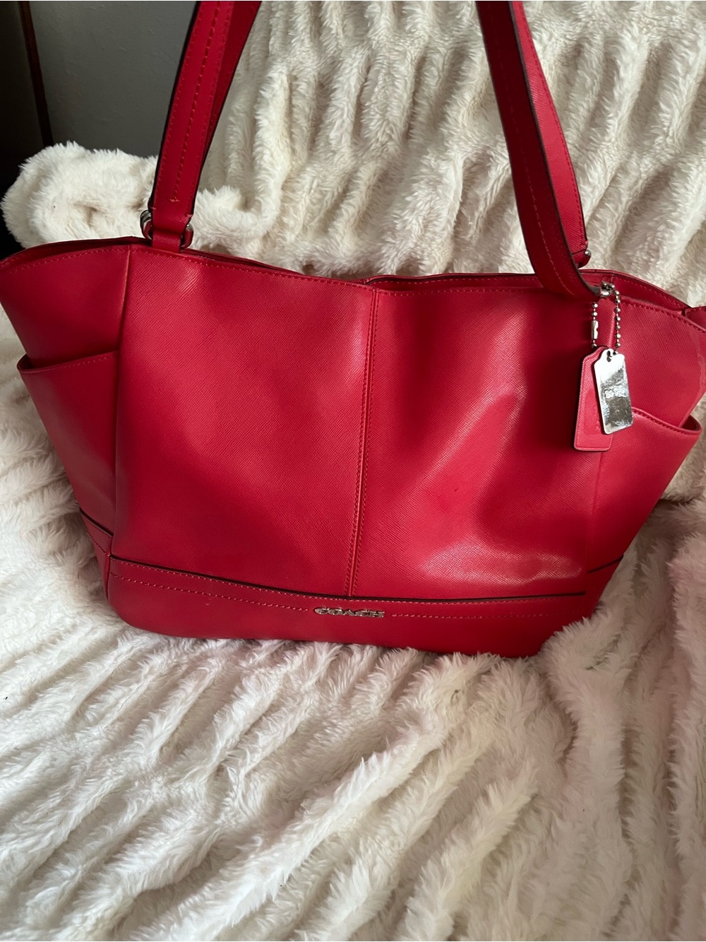 Coach Red Leather Tote Bag